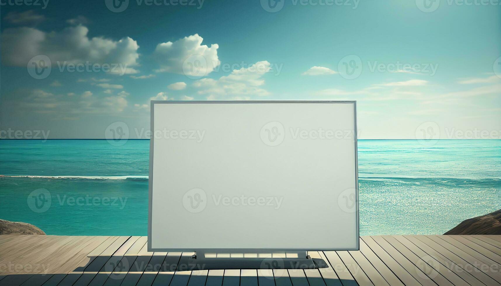 Generative AI, A Blank Billboard by the Sea A Captivating Advertising Opportunity for Your Product photo