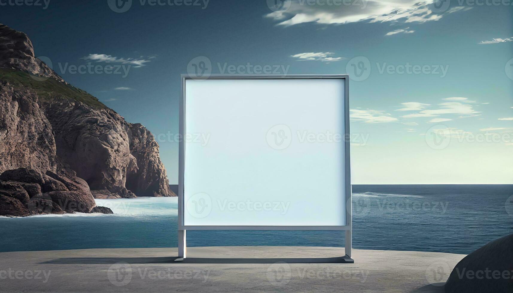 Generative AI, A Blank Billboard by the Sea A Captivating Advertising Opportunity for Your Product photo