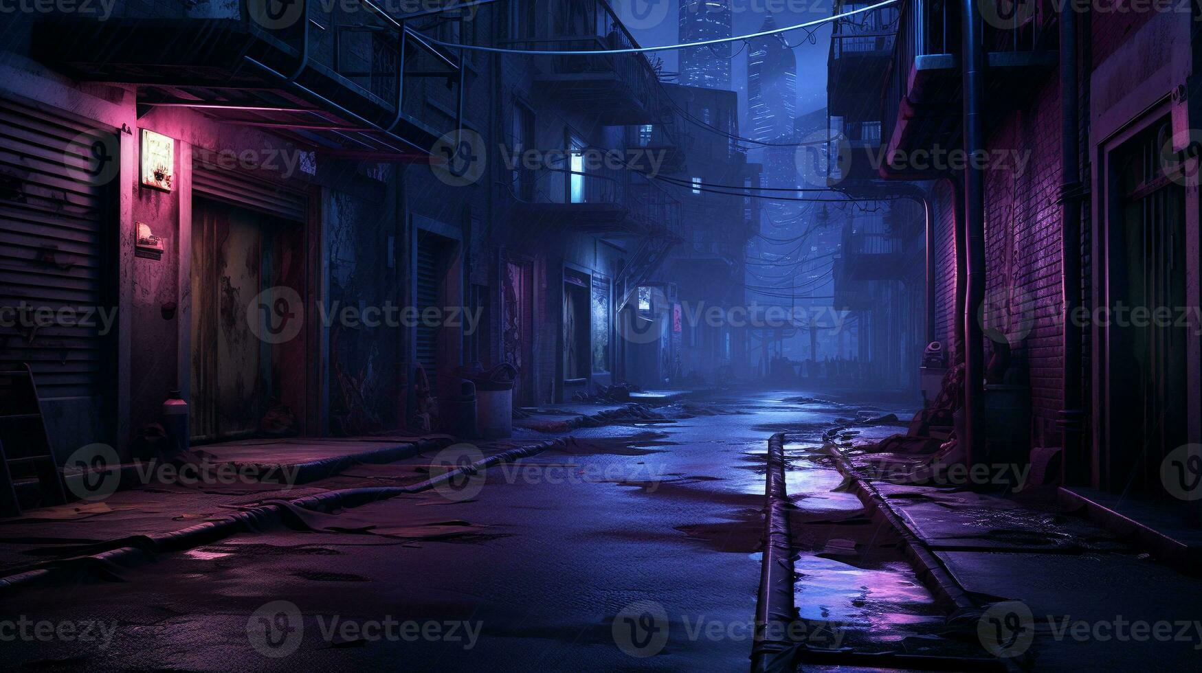 Eerie Neon-Lit Alleyway, AI Generative photo