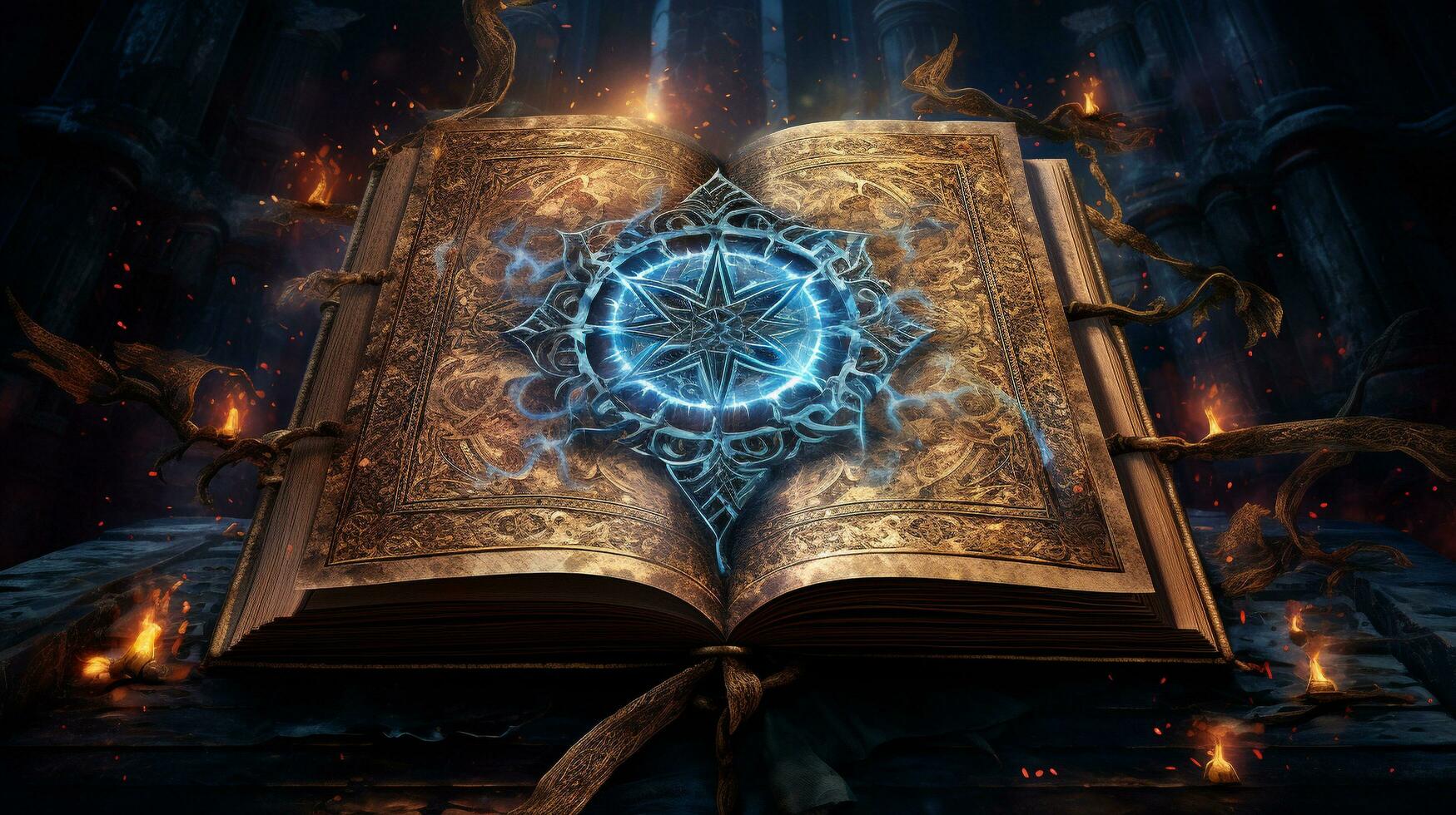 A Close-up Journey into an Intricate Spellbook, AI Generative photo