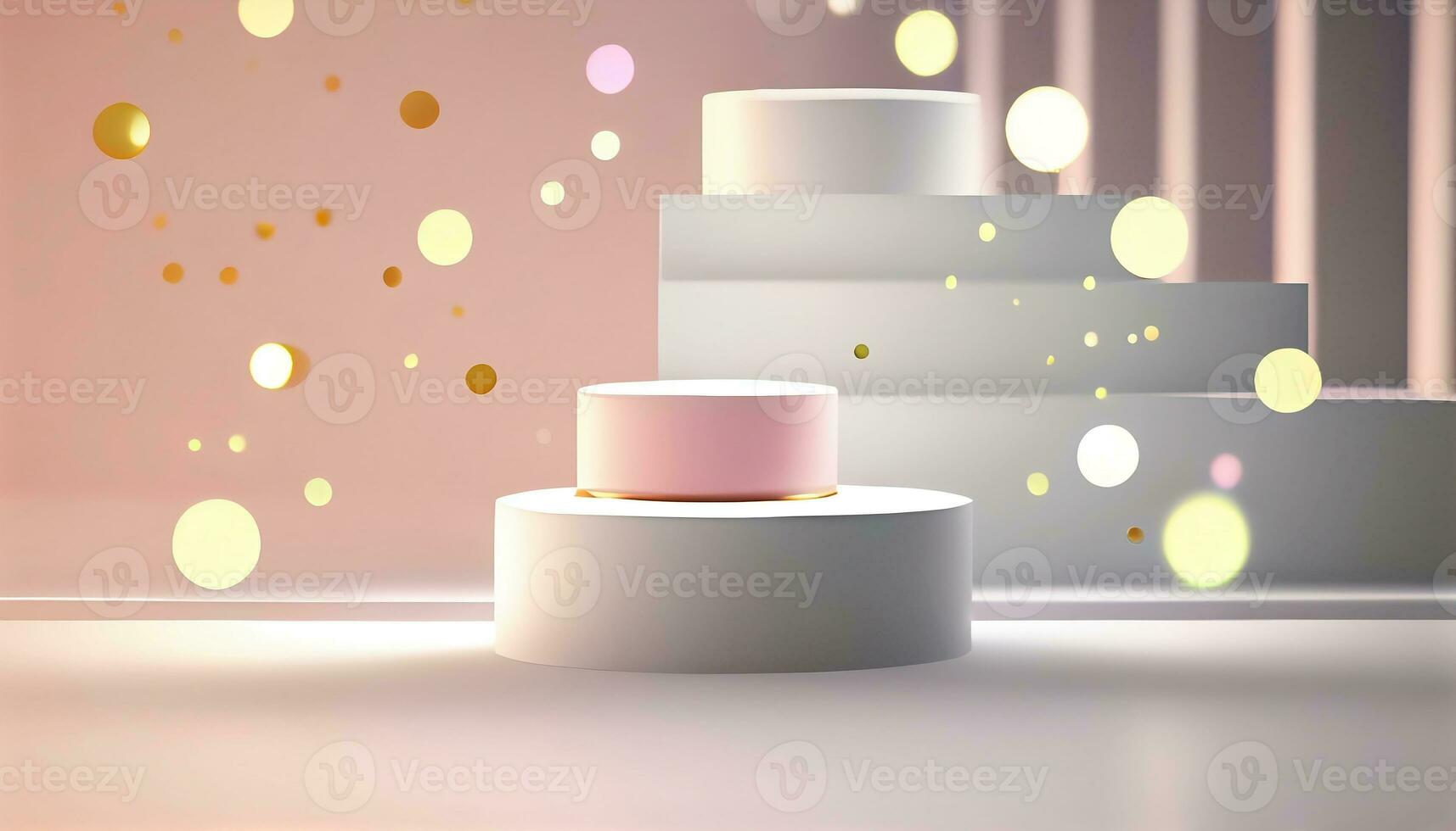 Generative AI, Product Display Stand on Soft Pastel Bokeh Background for Presenting and Showcasing Any Product with Style and Elegance photo