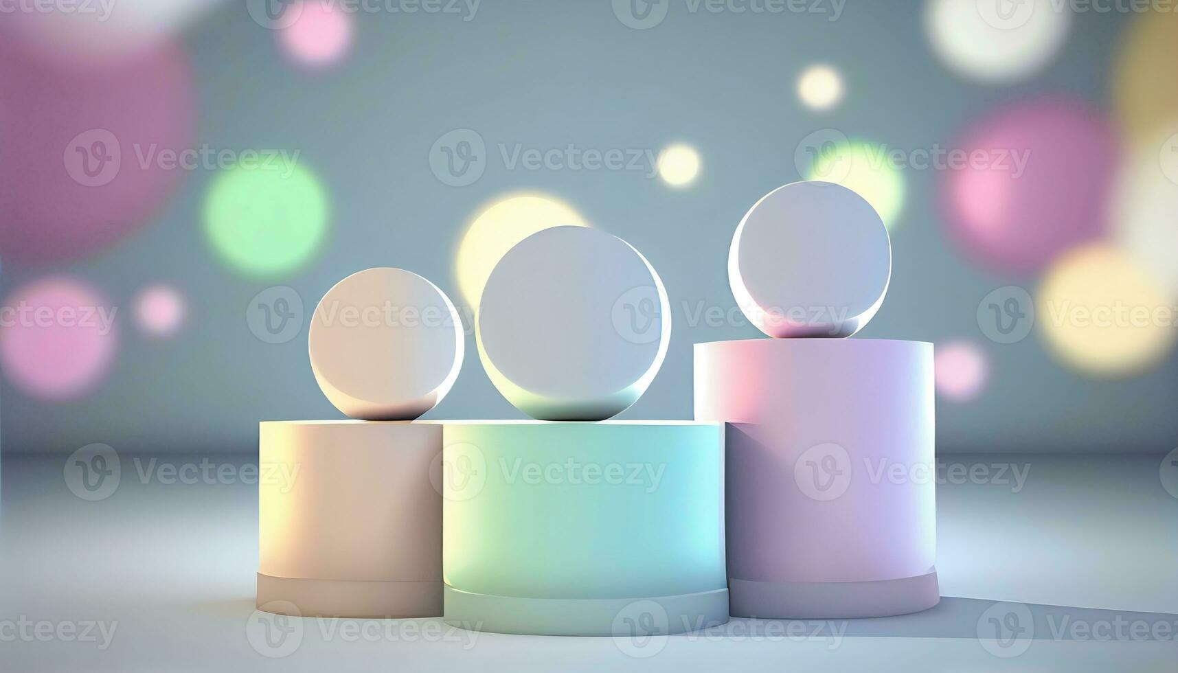 Generative AI, Product Display Stand on Soft Pastel Bokeh Background for Presenting and Showcasing Any Product with Style and Elegance photo