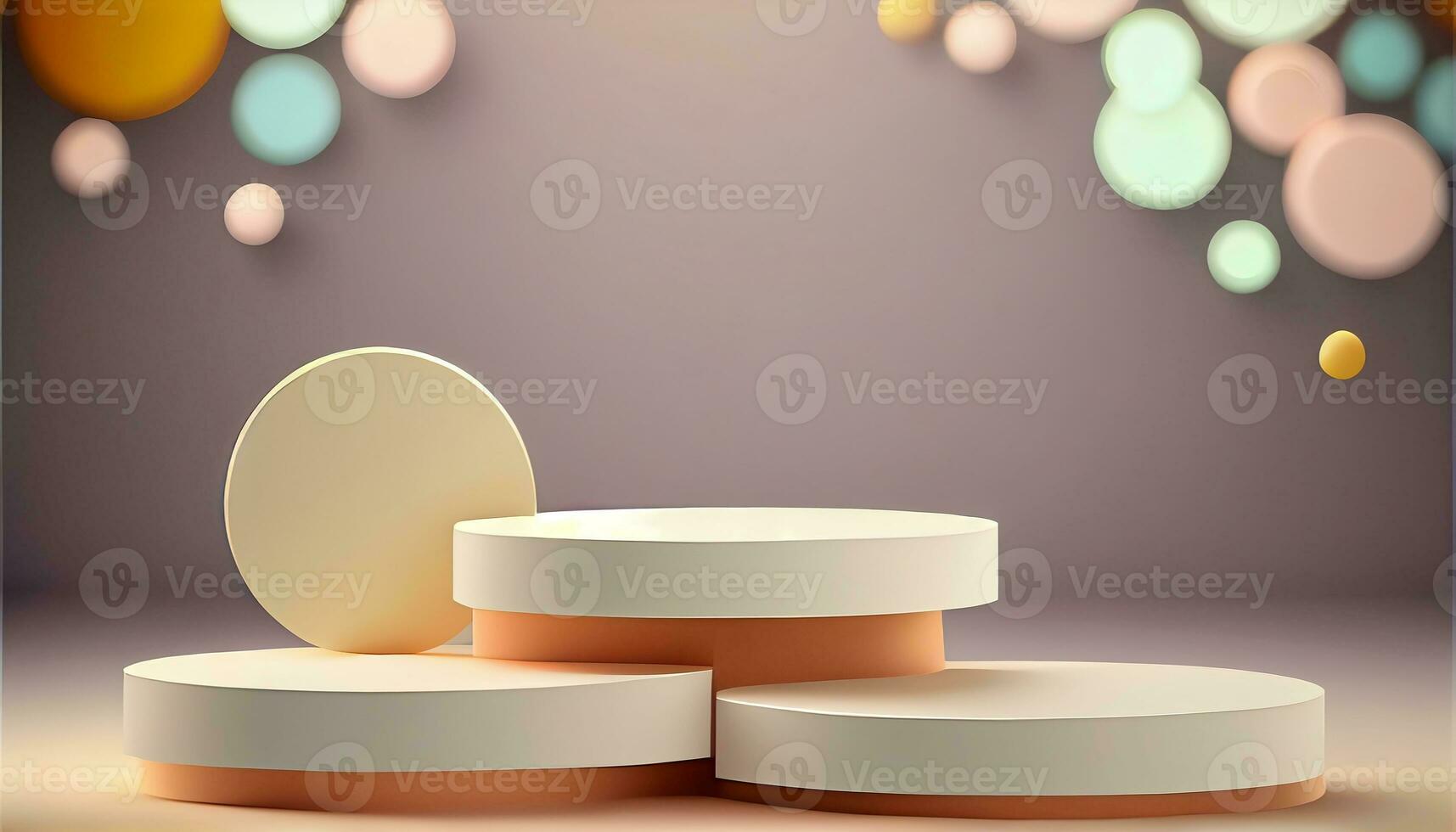 Generative AI, Product Display Stand on Soft Pastel Bokeh Background for Presenting and Showcasing Any Product with Style and Elegance photo