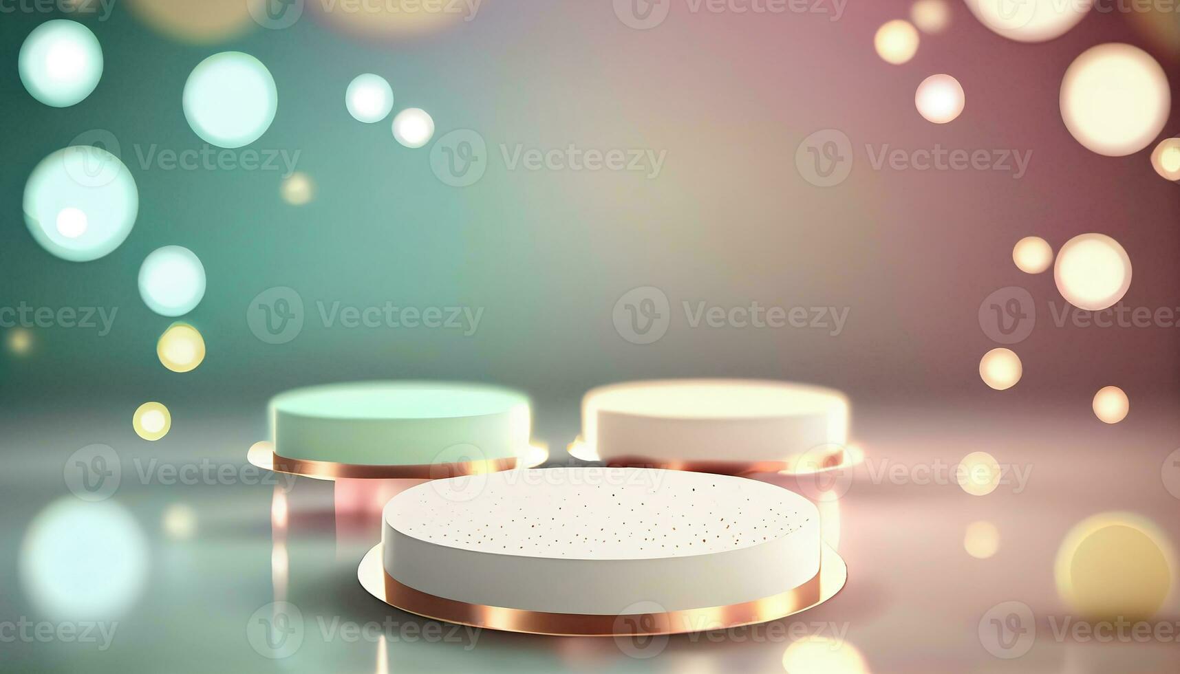 Generative AI, Product Display Stand on Soft Pastel Bokeh Background for Presenting and Showcasing Any Product with Style and Elegance photo