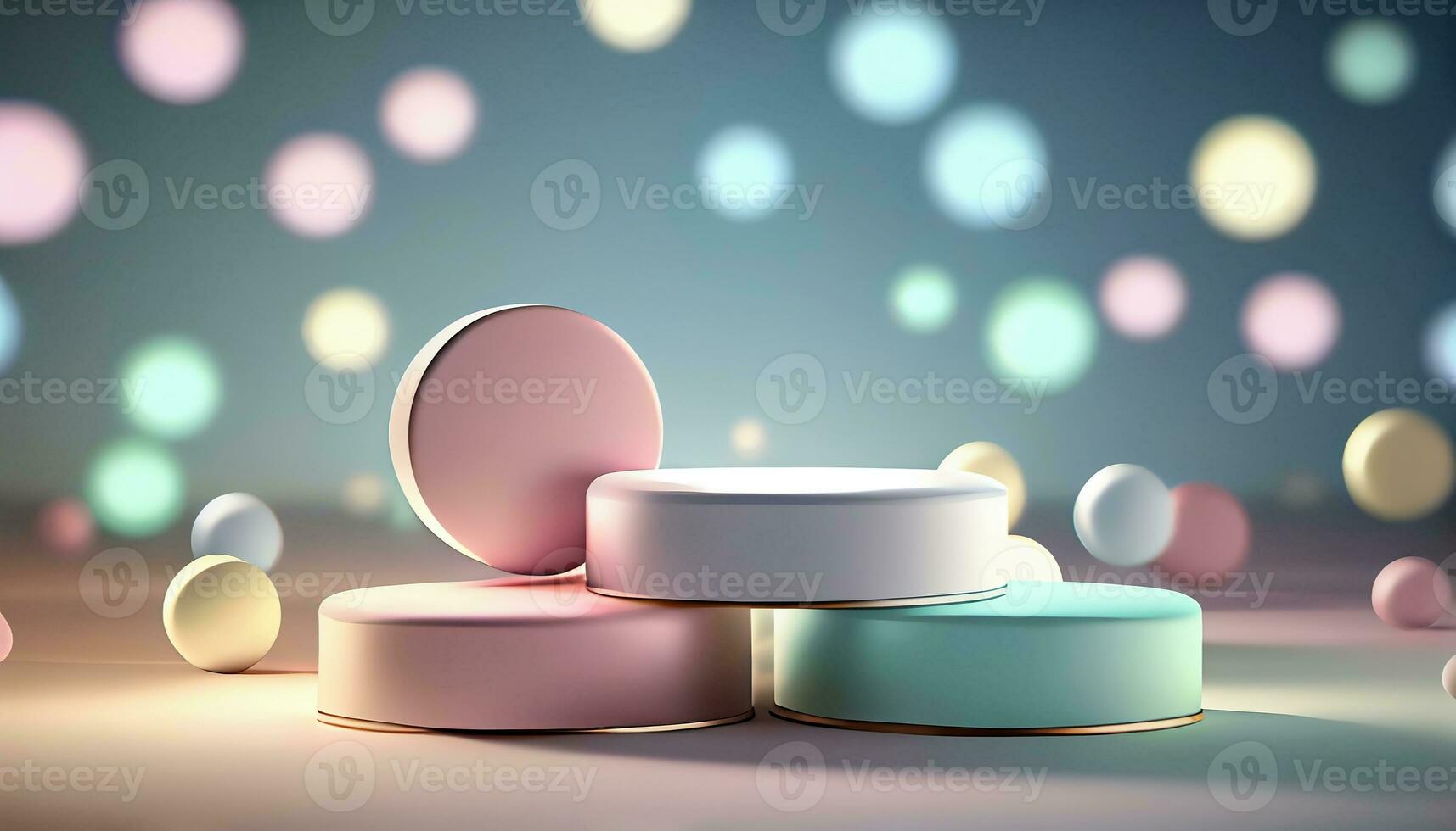 Generative AI, Product Display Stand on Soft Pastel Bokeh Background for Presenting and Showcasing Any Product with Style and Elegance photo