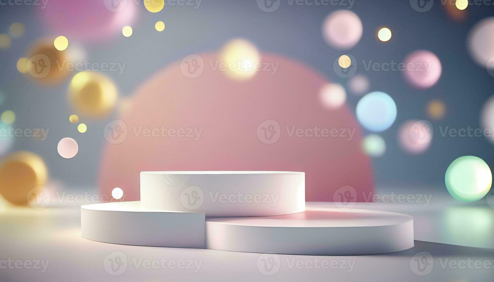 Generative AI, Product Display Stand on Soft Pastel Bokeh Background for Presenting and Showcasing Any Product with Style and Elegance photo