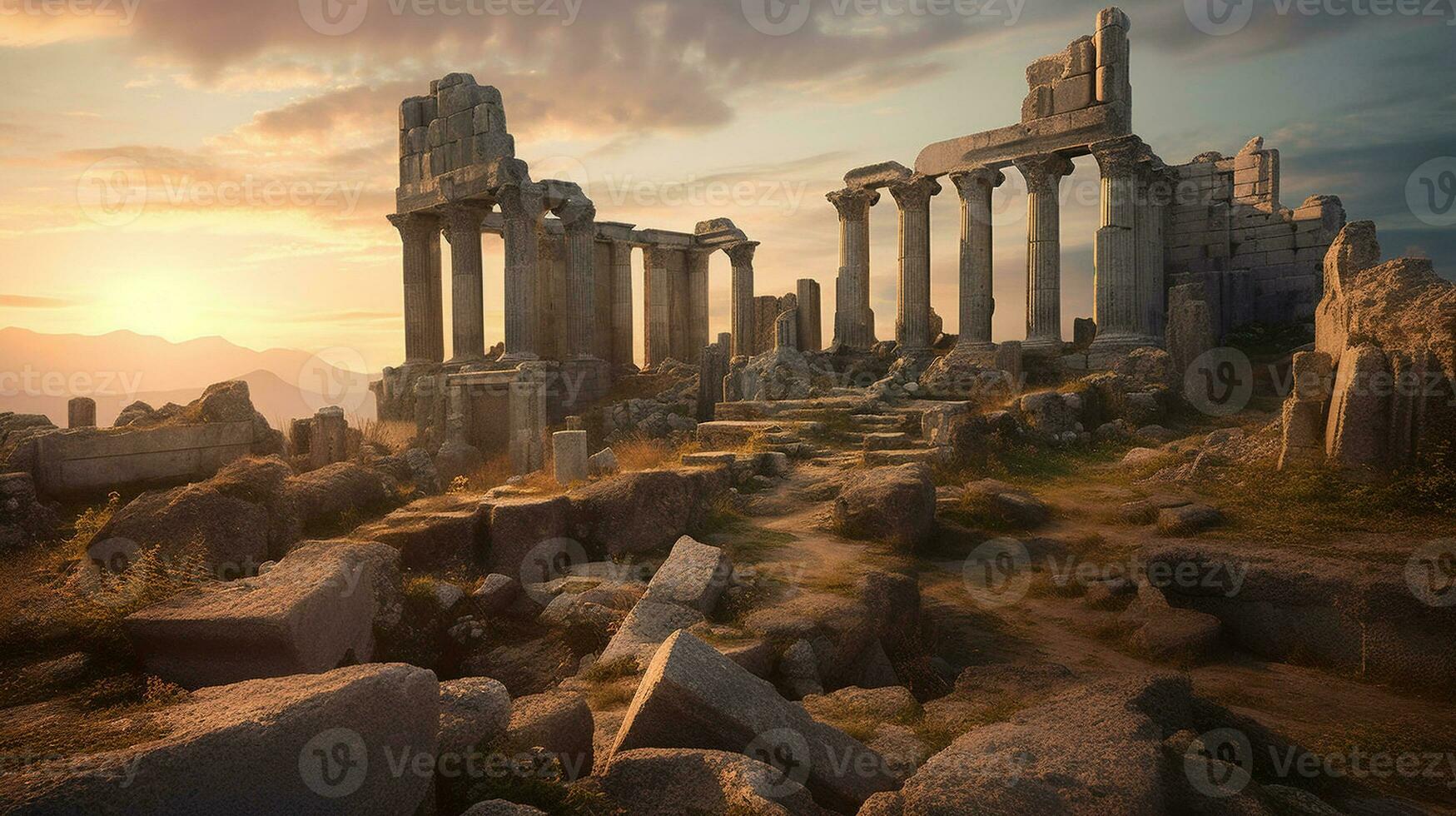 Generative AI, Ancient Ruins Combine landscapes with historical element photo