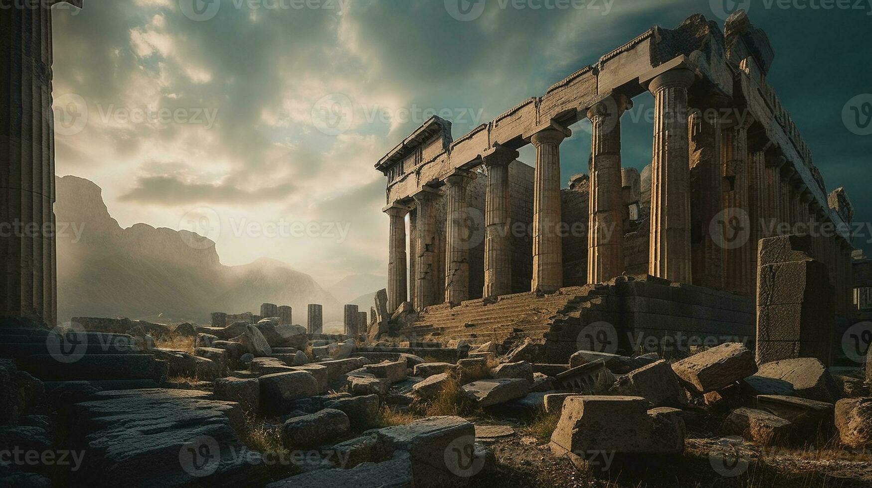 Generative AI, Ancient Ruins Combine landscapes with historical element photo