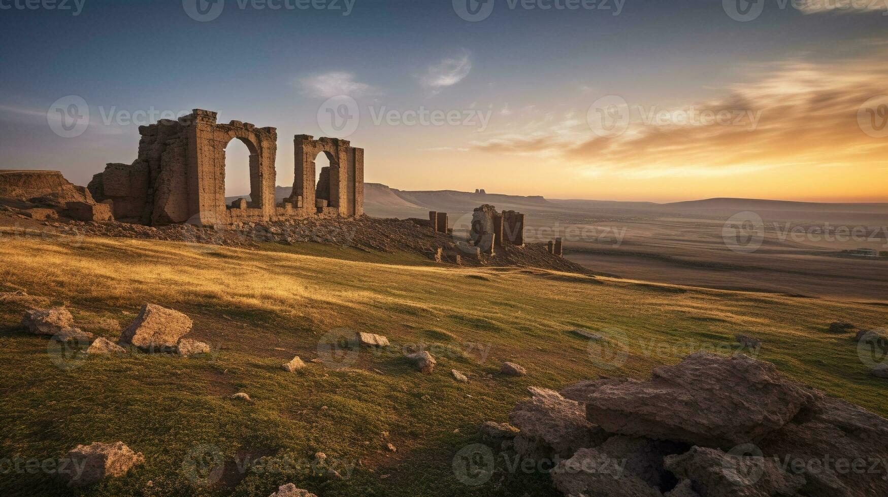 Generative AI, Ancient Ruins Combine landscapes with historical element photo