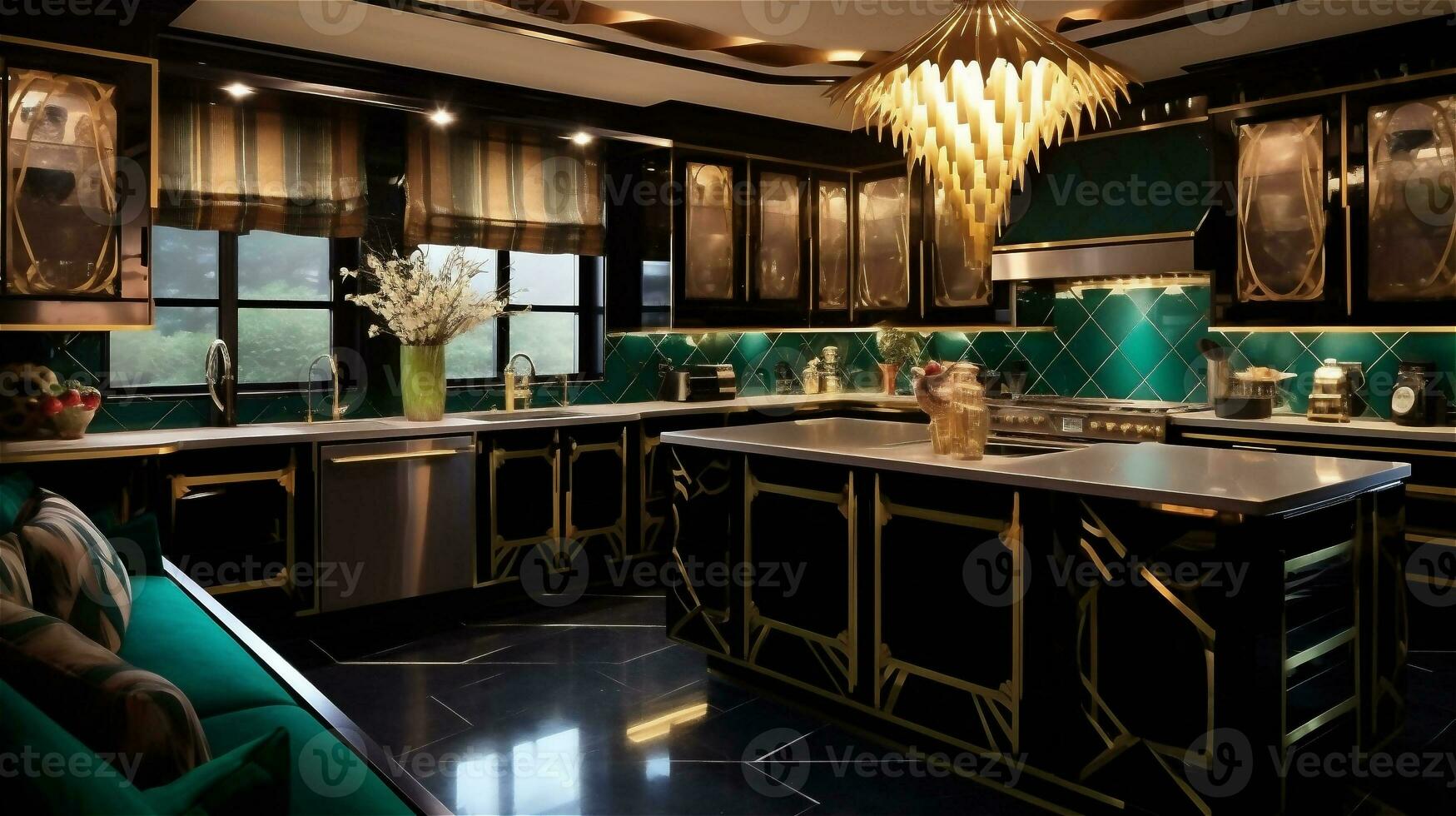 Generative AI, Glamorous Art Deco Kitchen Design photo