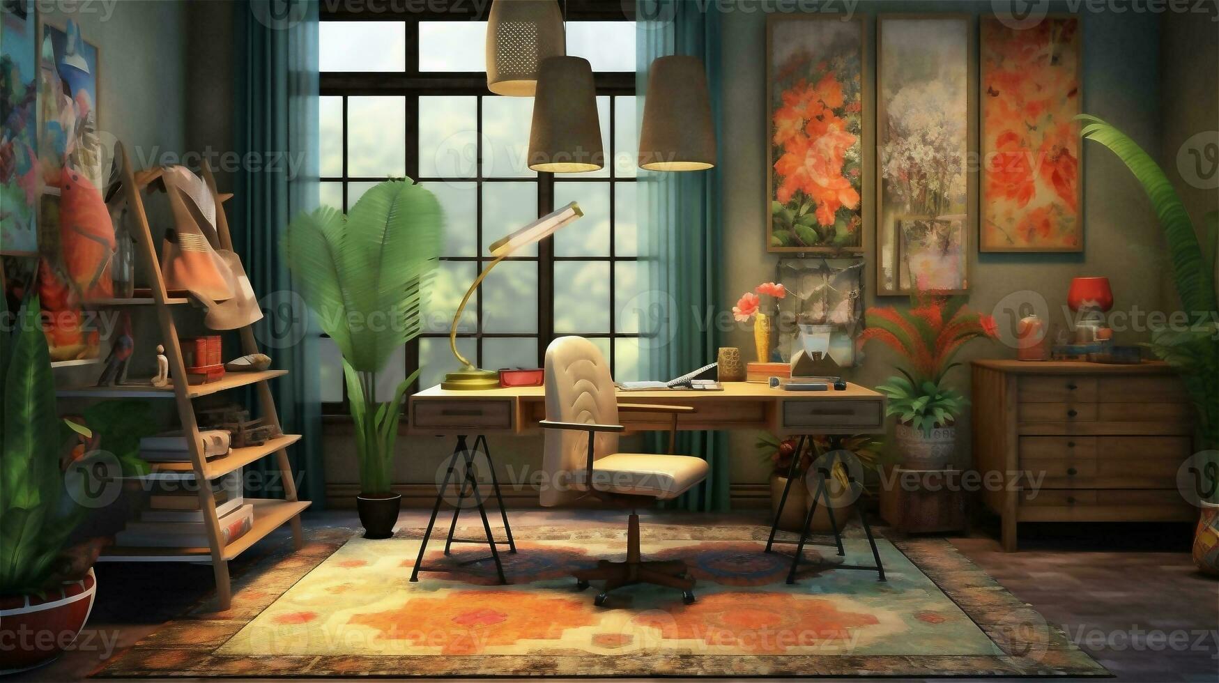 Generative AI, Boho-Chic Workspace photo