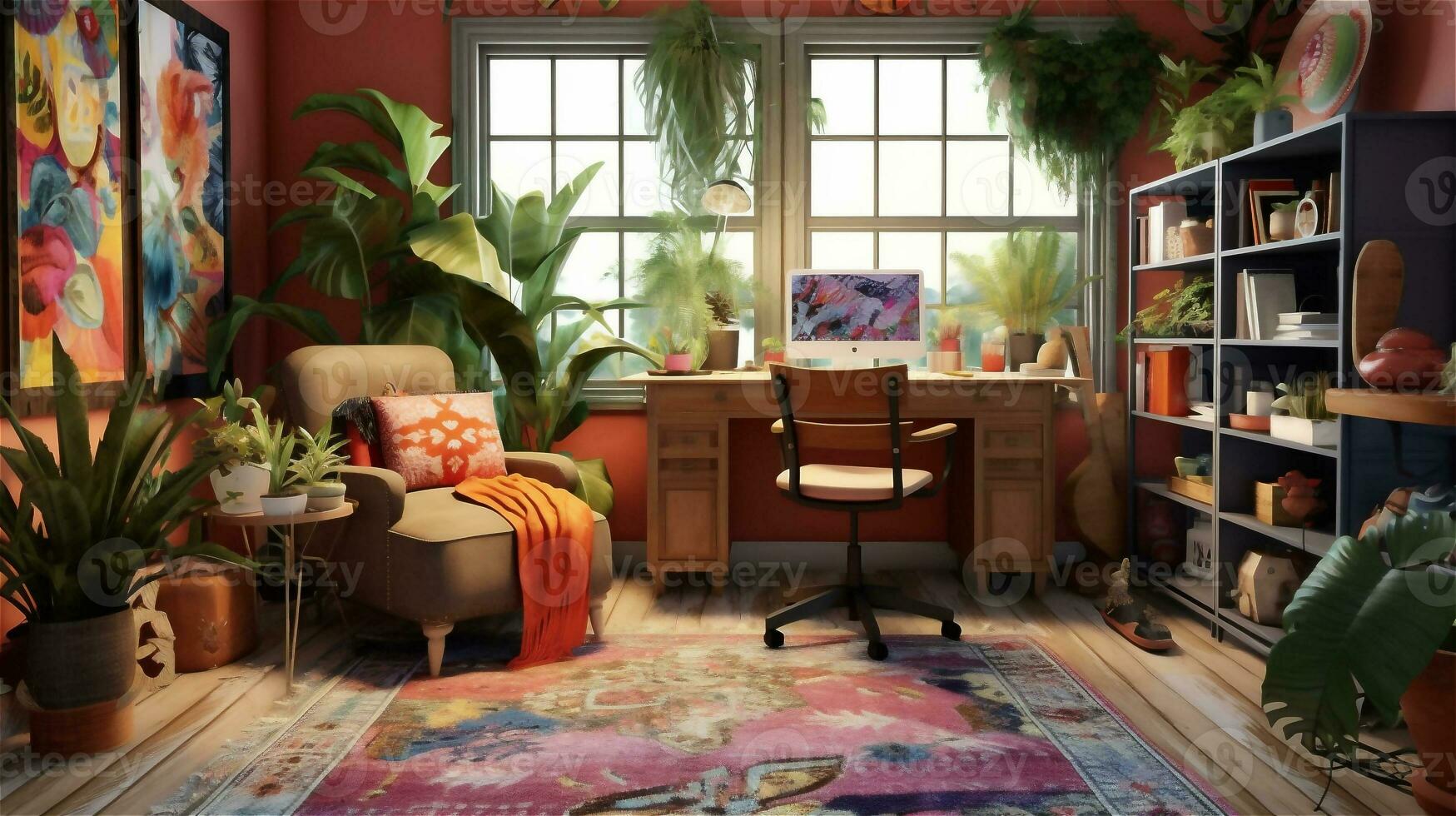 Generative AI, Boho-Chic Workspace photo