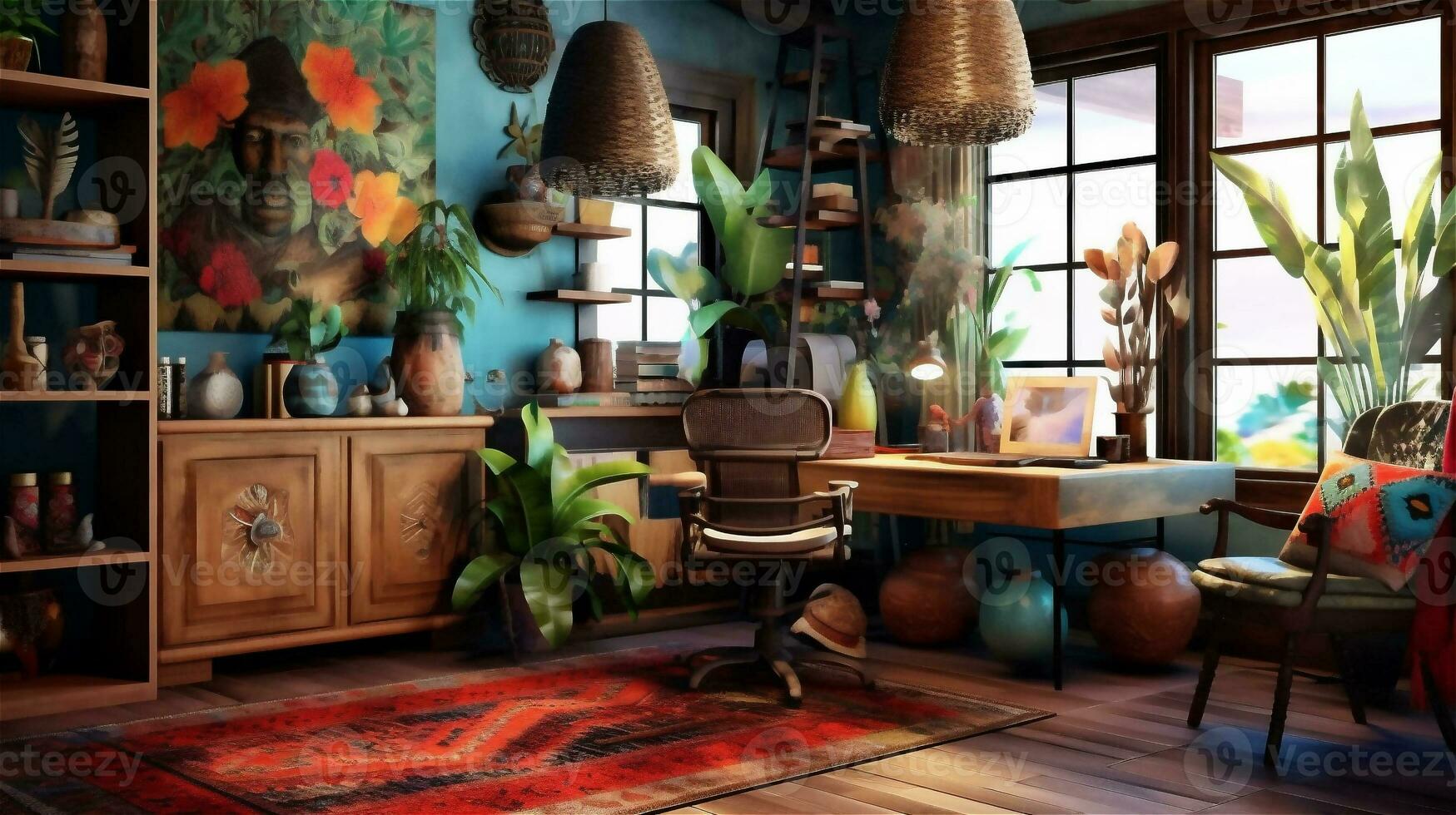 Generative AI, Boho-Chic Workspace photo