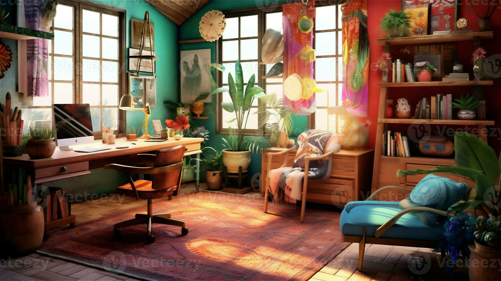 Generative AI, Boho-Chic Workspace photo