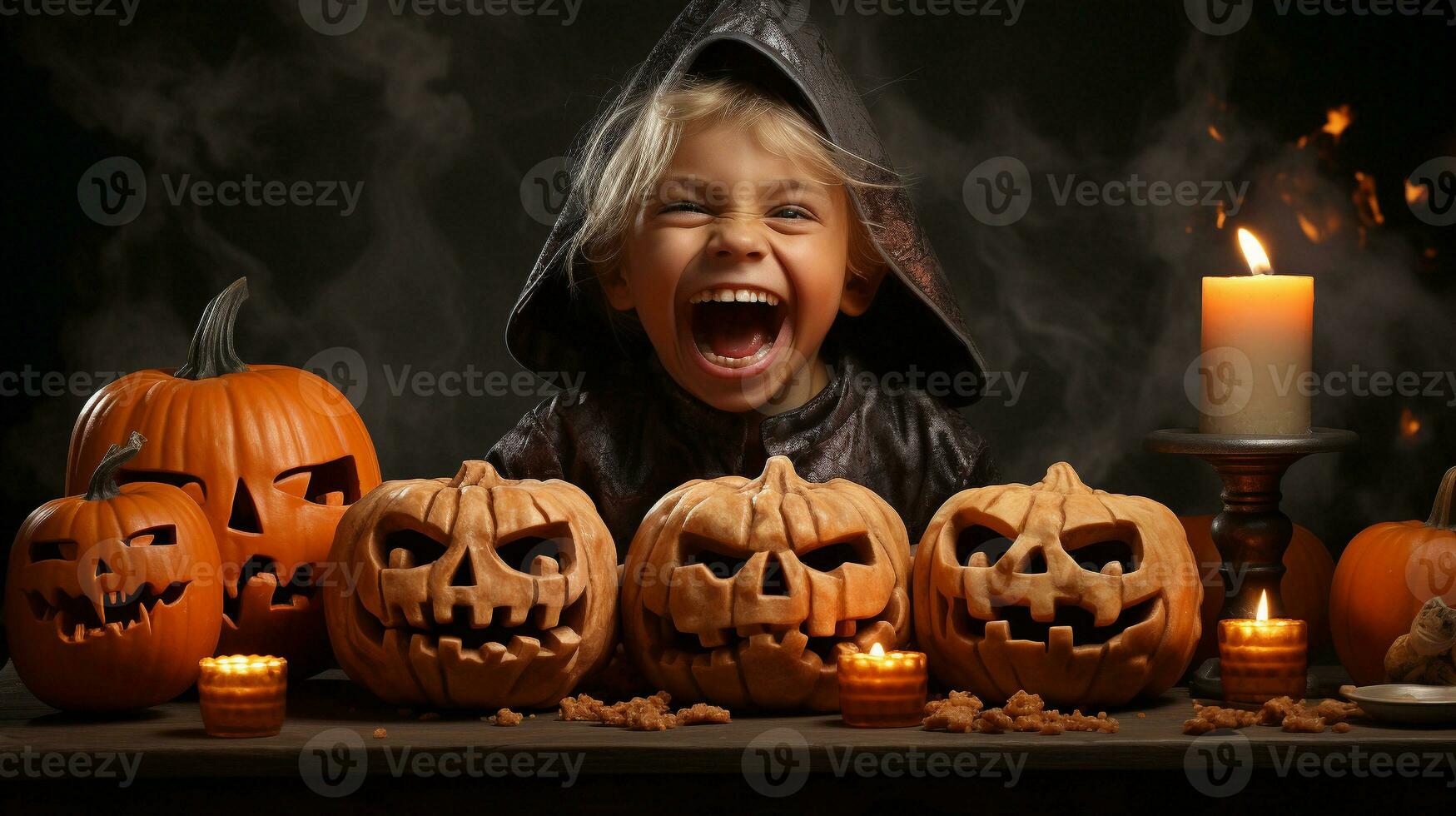 Children Bobbing for Apples at a Spooky Halloween Party, Generative AI photo