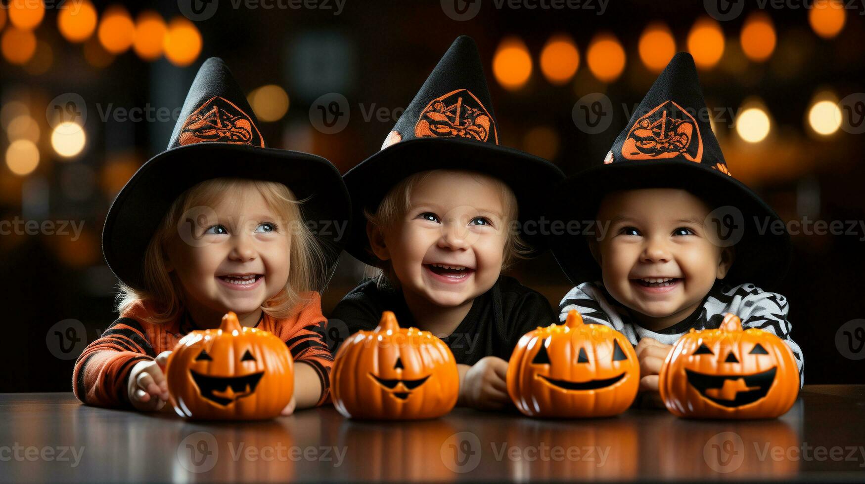 Children Bobbing for Apples at a Spooky Halloween Party, Generative AI photo