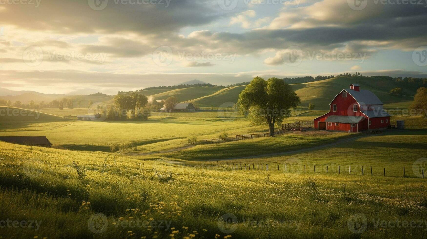 Generative AI, Fields of Tranquility Embracing the Rural Charms photo