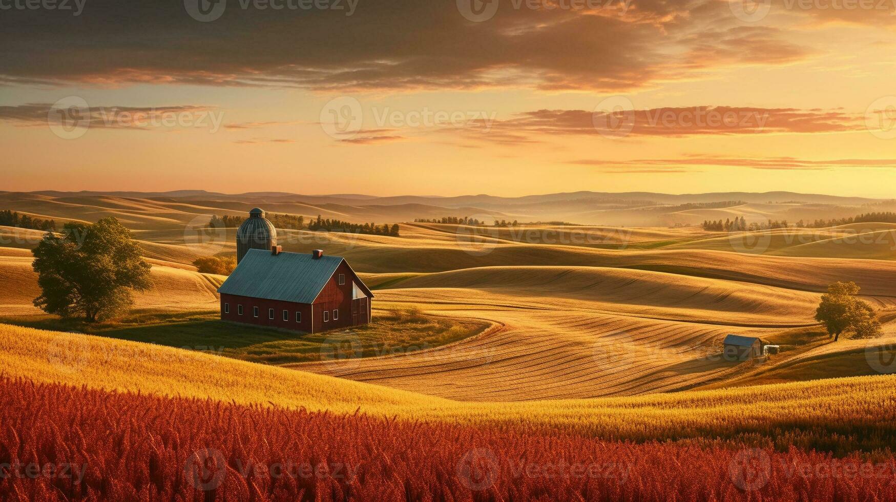 Generative AI, Fields of Tranquility Embracing the Rural Charms photo