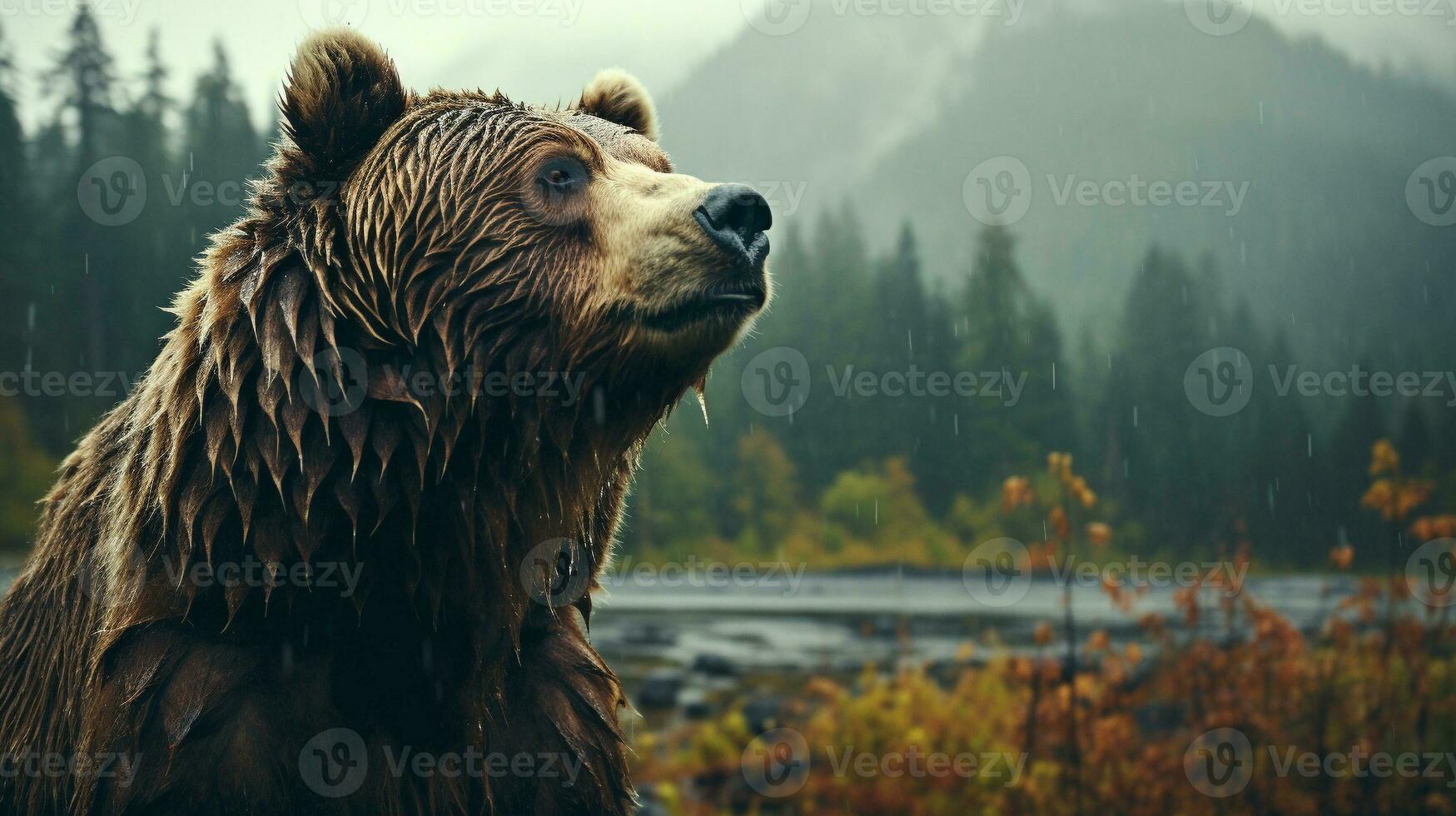 Majestic Grizzly Bear Roaming in the Enchanting Forest, AI Generative photo