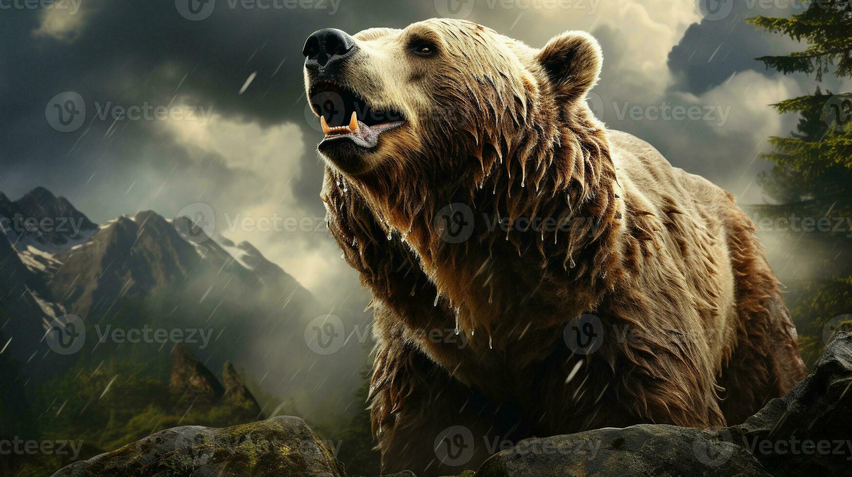 Majestic Grizzly Bear Roaming in the Enchanting Forest, AI Generative photo