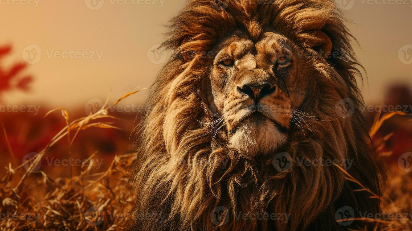 Majestic Lion Roaming the African Savanna, AI Generative photo