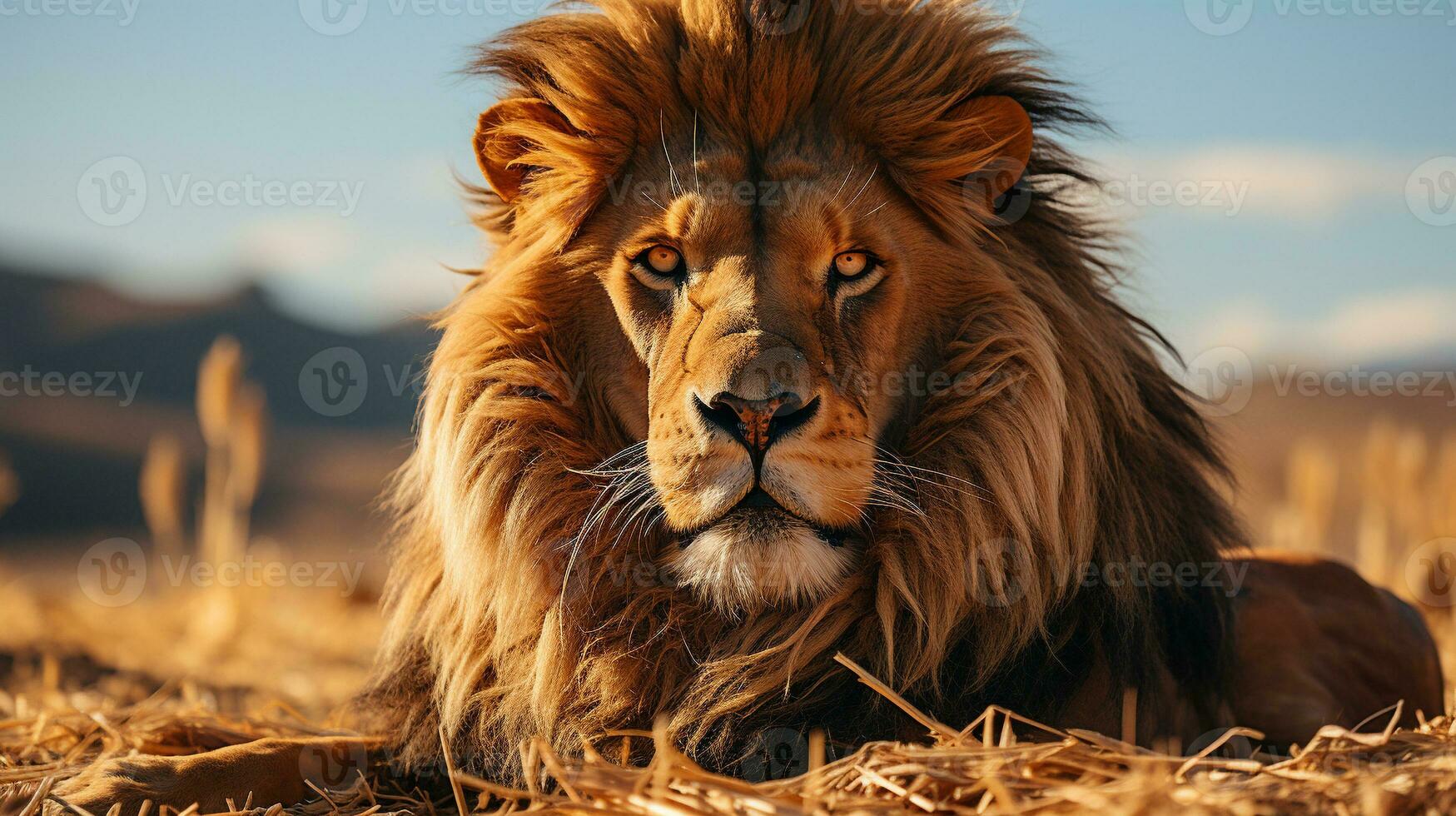 Majestic Lion Roaming the African Savanna, AI Generative photo