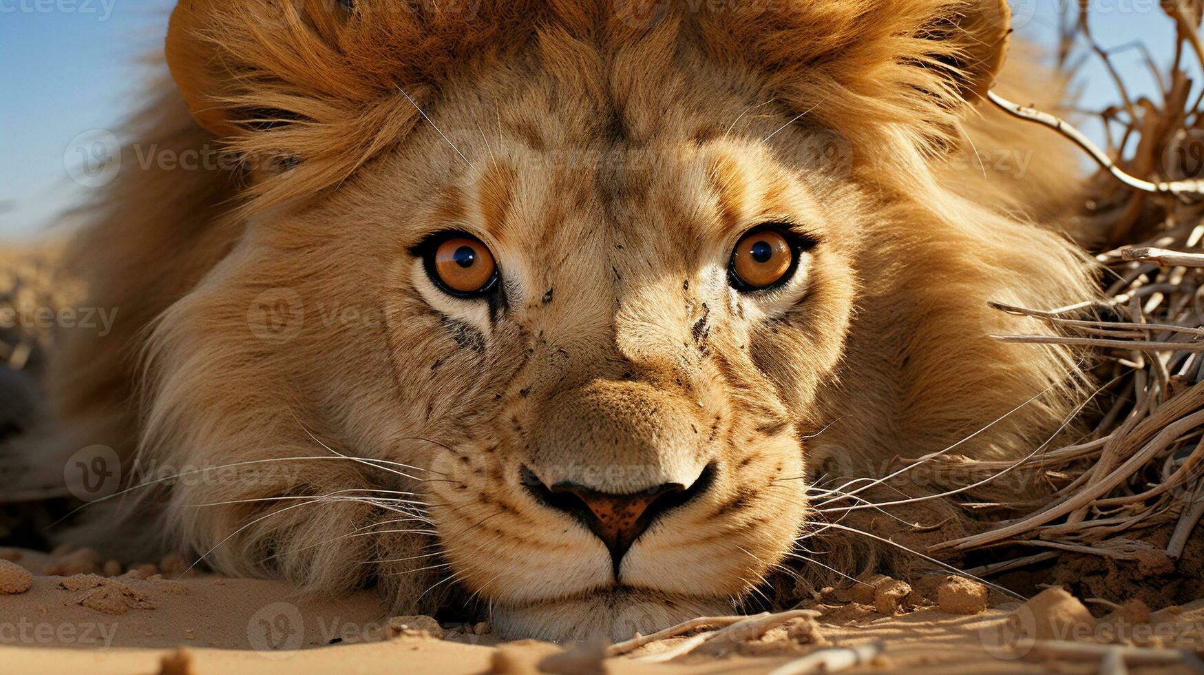 Majestic Lion Roaming the African Savanna, AI Generative photo