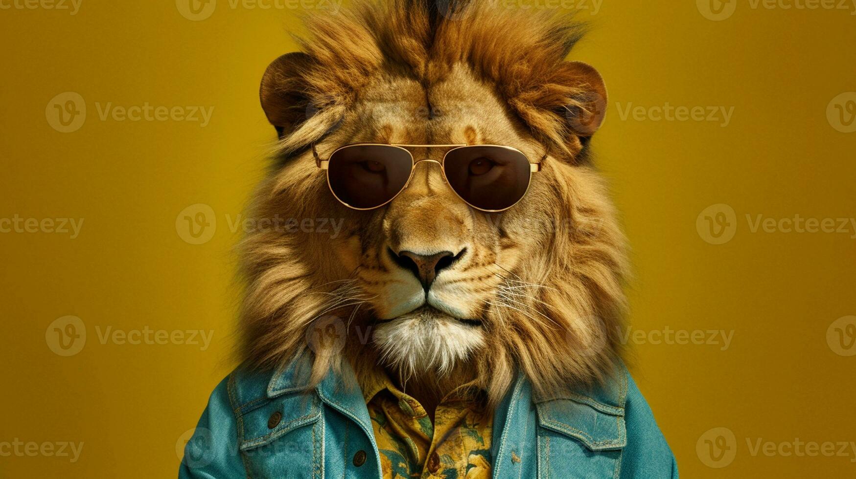 Generative AI, Cool King of the Jungle Lion Sporting Sunglasses photo