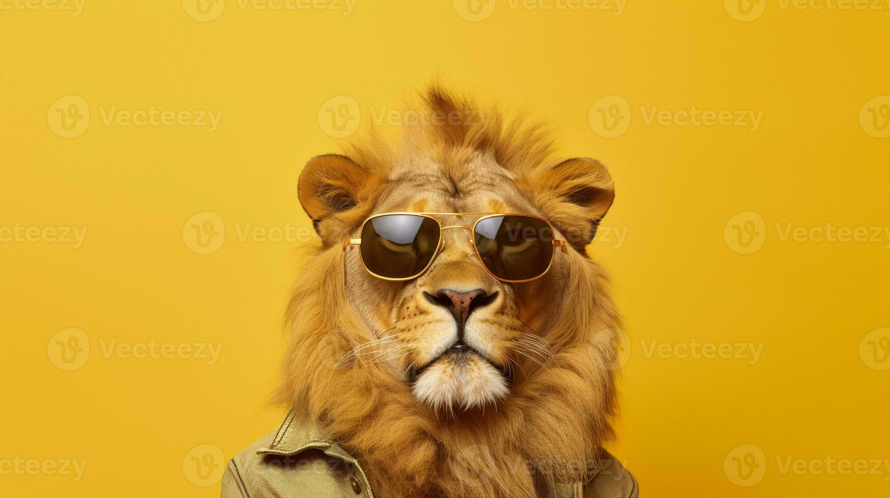 Generative AI, Cool King of the Jungle Lion Sporting Sunglasses photo