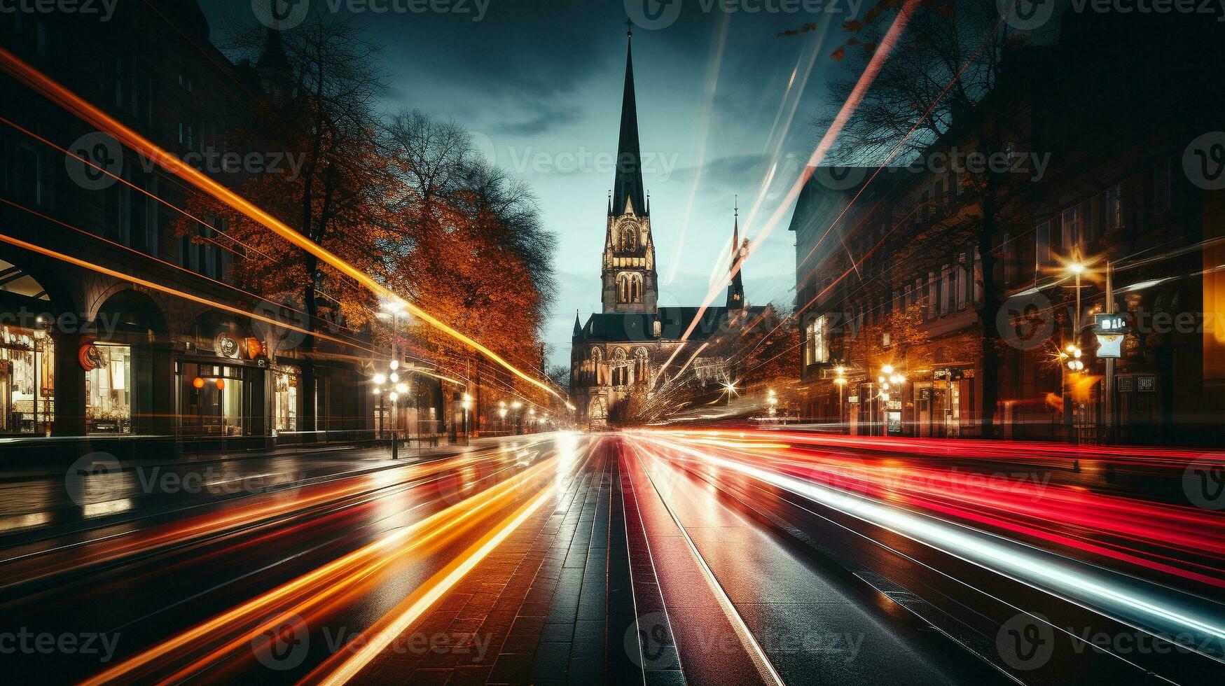 urbano sinfonía fascinante ligero caminos a noche, generativo ai foto