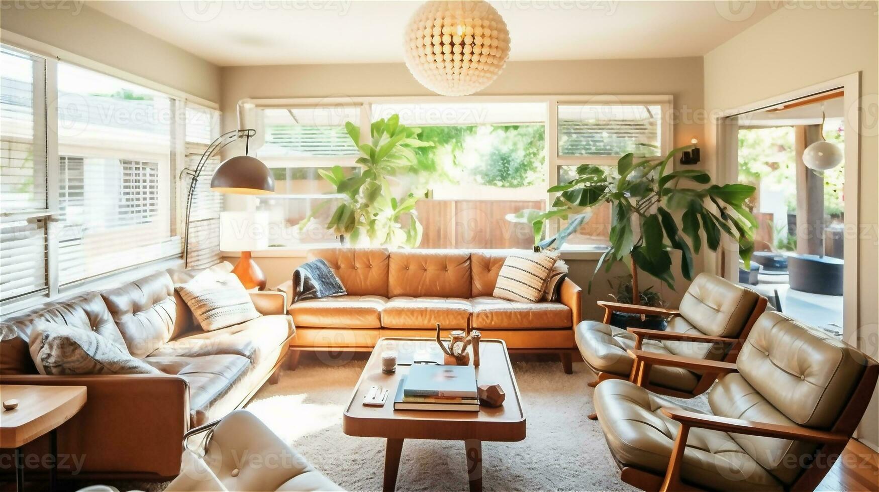 Generative AI, Mid-Century Modern Living Room photo