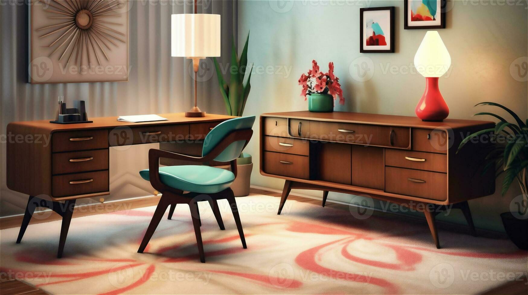 Generative AI, Timeless Work A Mid-Century Modern Home Office photo