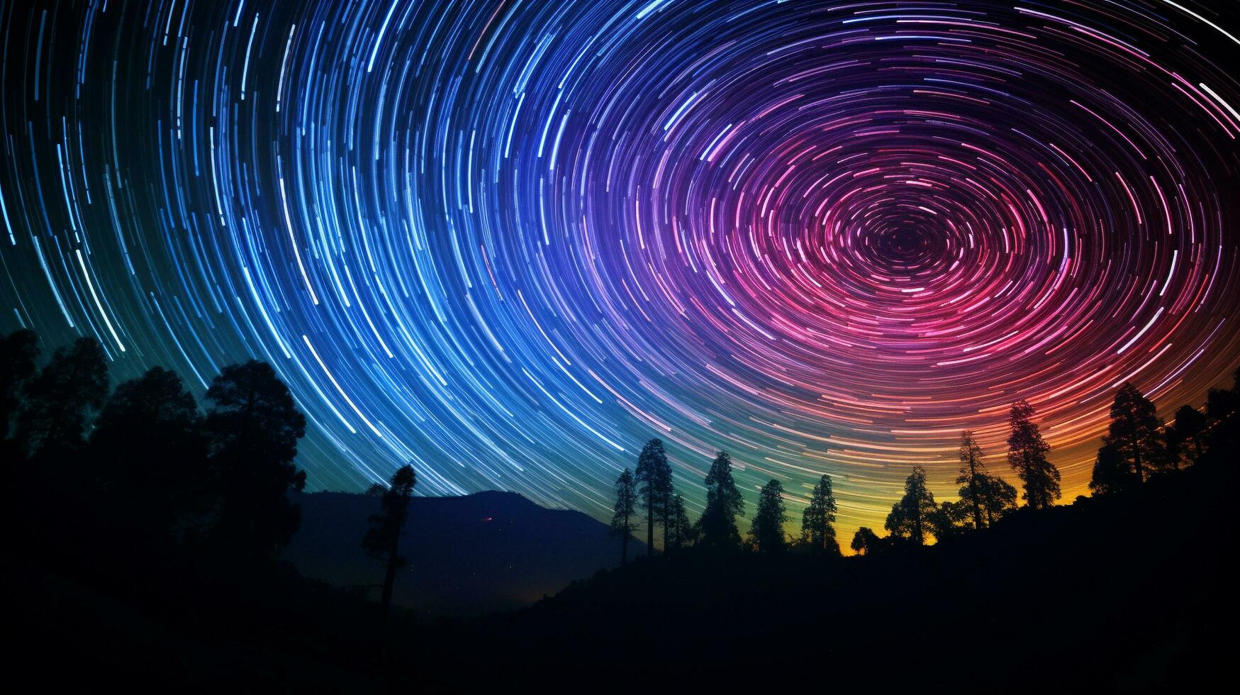 Neon Star Trails, AI Generative photo