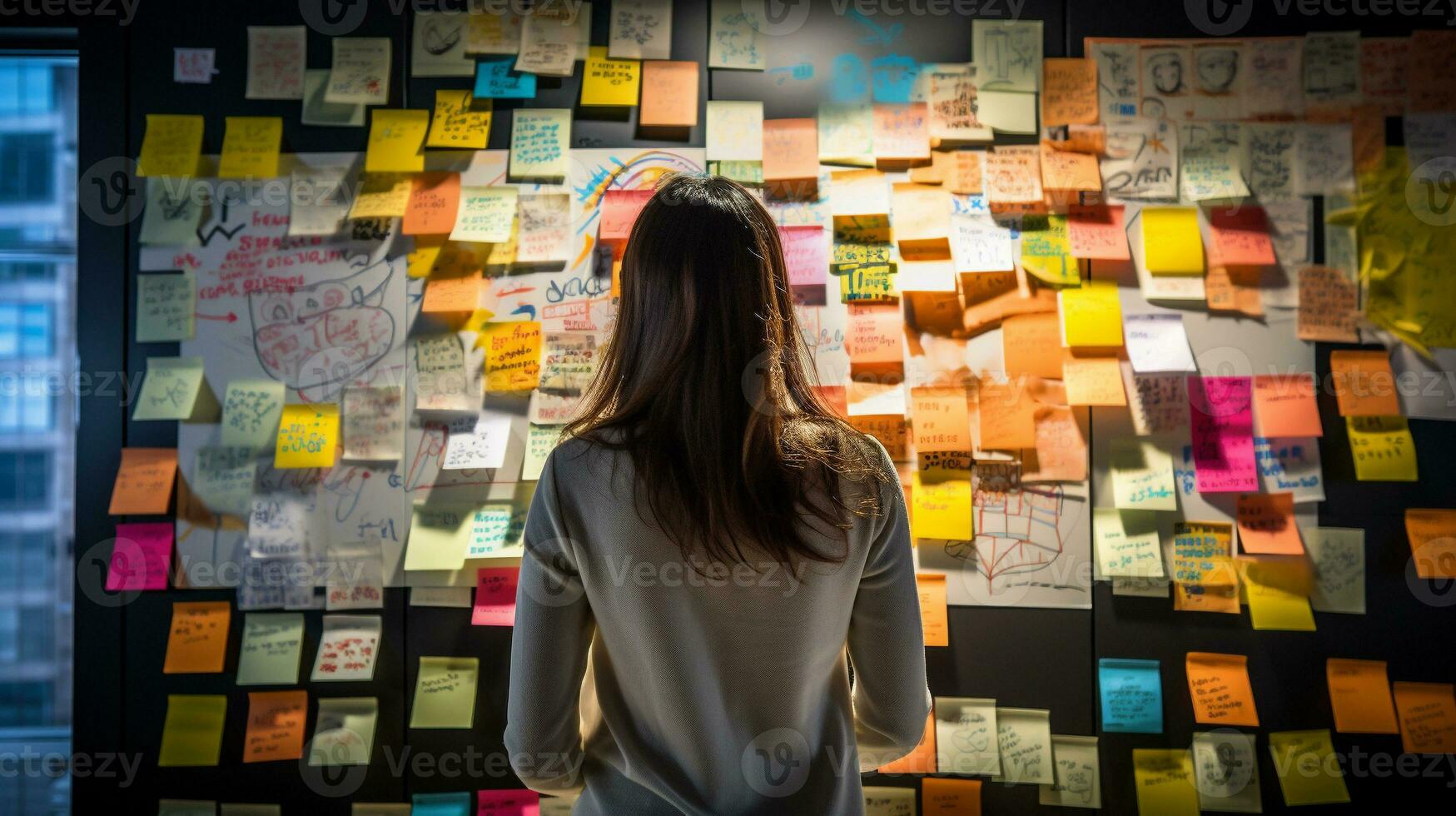 Spark of Innovation Brainstorming Session Around Colorful Ideas, AI Generative photo