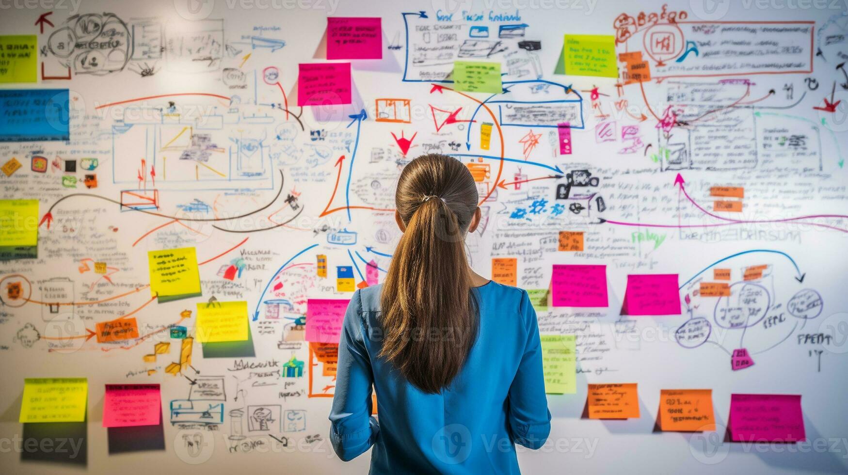 Spark of Innovation Brainstorming Session Around Colorful Ideas, AI Generative photo