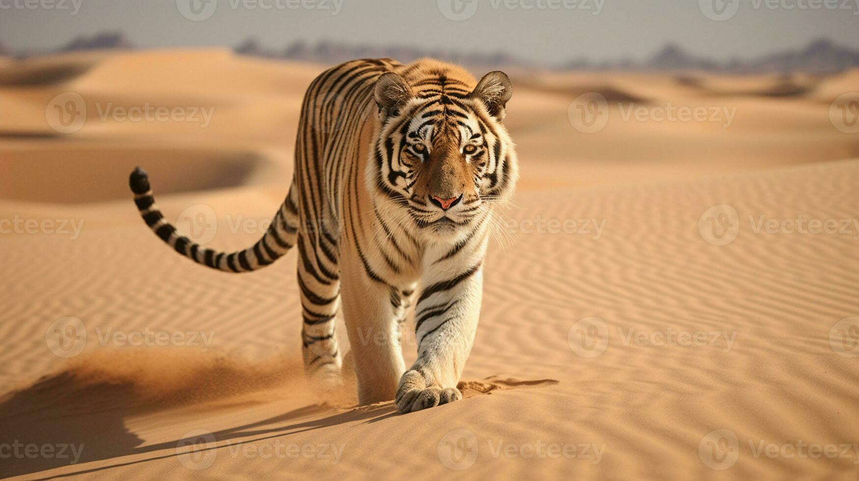 Desierto espejismo camuflado Tigre en arenoso paisaje, ai generativo foto