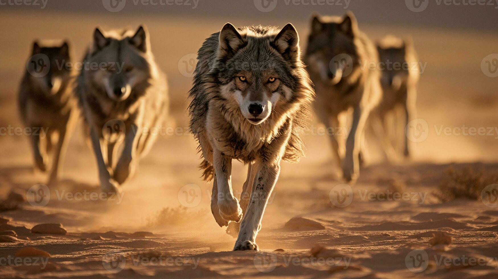 Wolves Navigating the Desert's Challenges, AI Generative photo