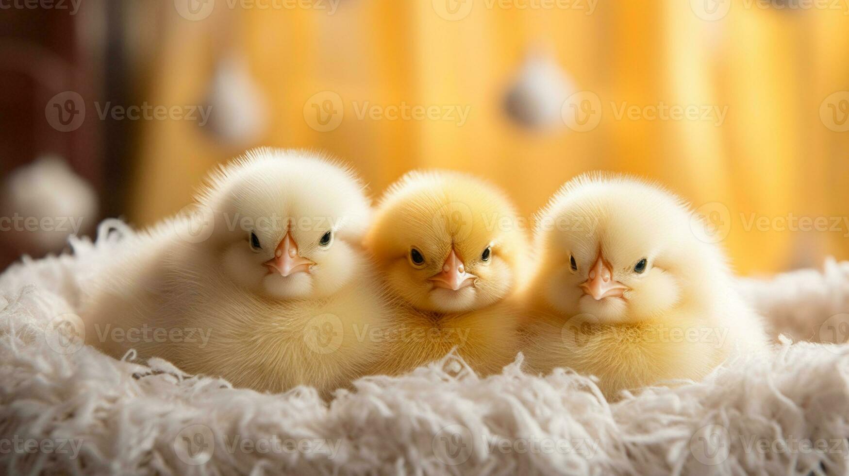 Cozy Fluffiness Adorable Baby Chicks in a Soft Nest, AI Generative photo