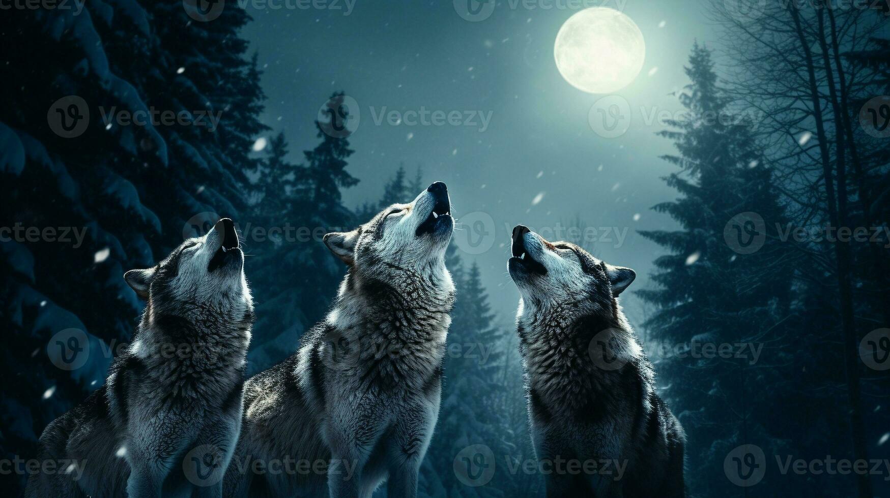 Moonlit Serenade Wolves' Melody Beneath the Full Moon, AI Generative photo