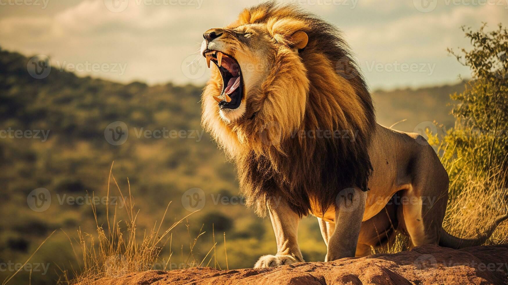 Roar of the Savannah King, AI Generative photo