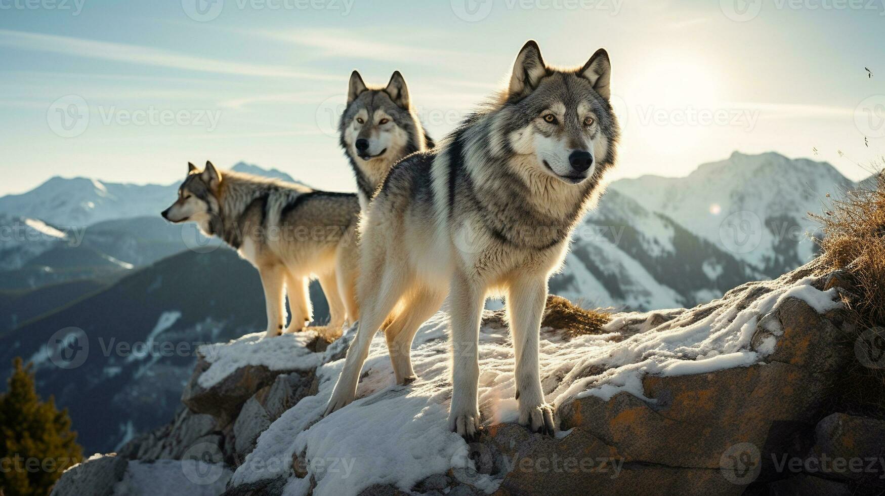 Mountain Majesty Wolves Conquering the Peaks, AI Generative photo