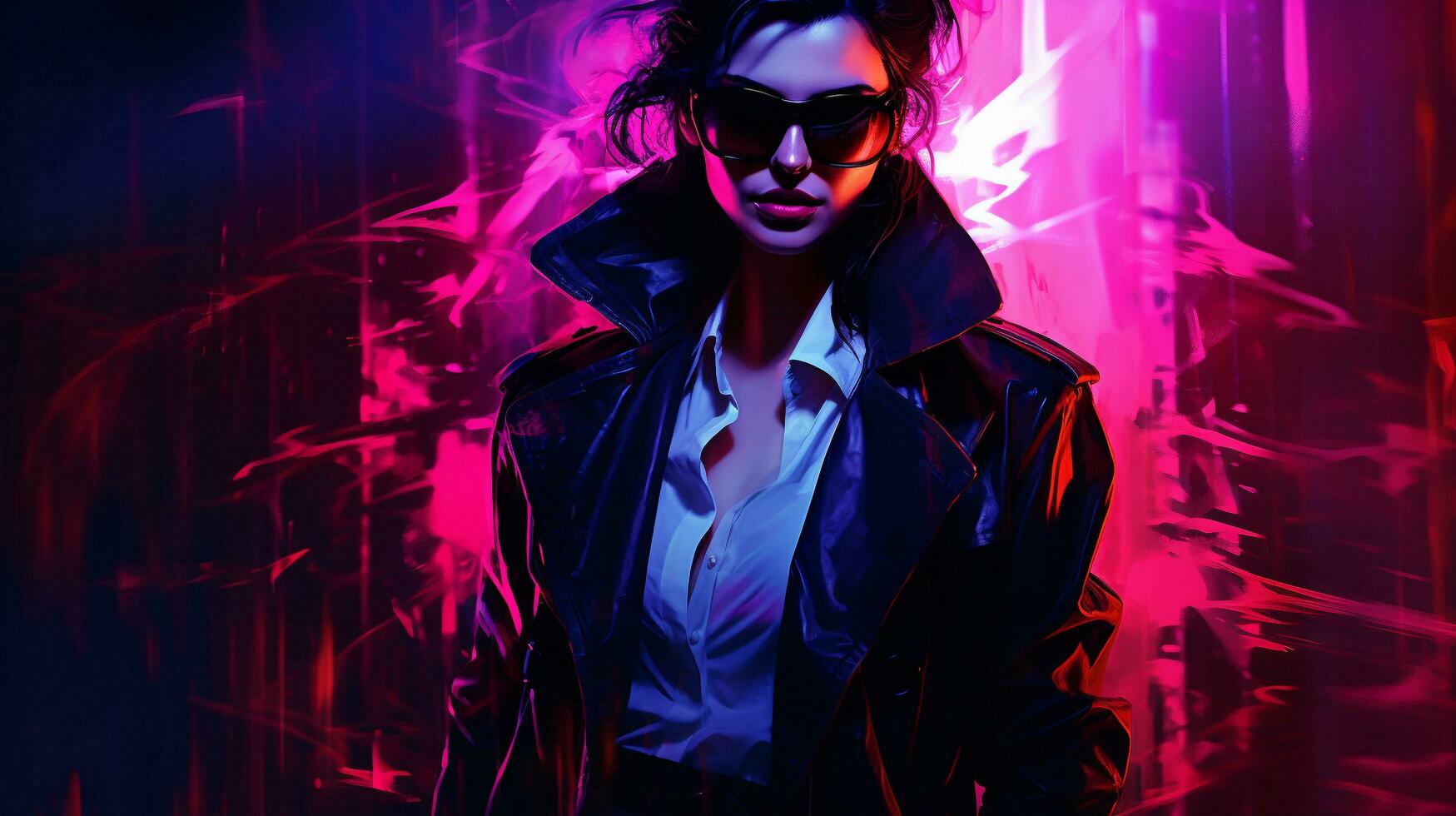 Enigmatic Elegance Neon Noir Femme Fatale, AI Generative photo
