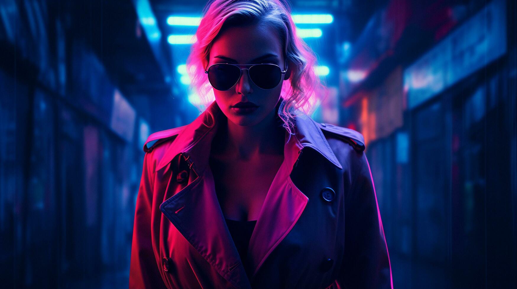 Enigmatic Elegance Neon Noir Femme Fatale, AI Generative photo