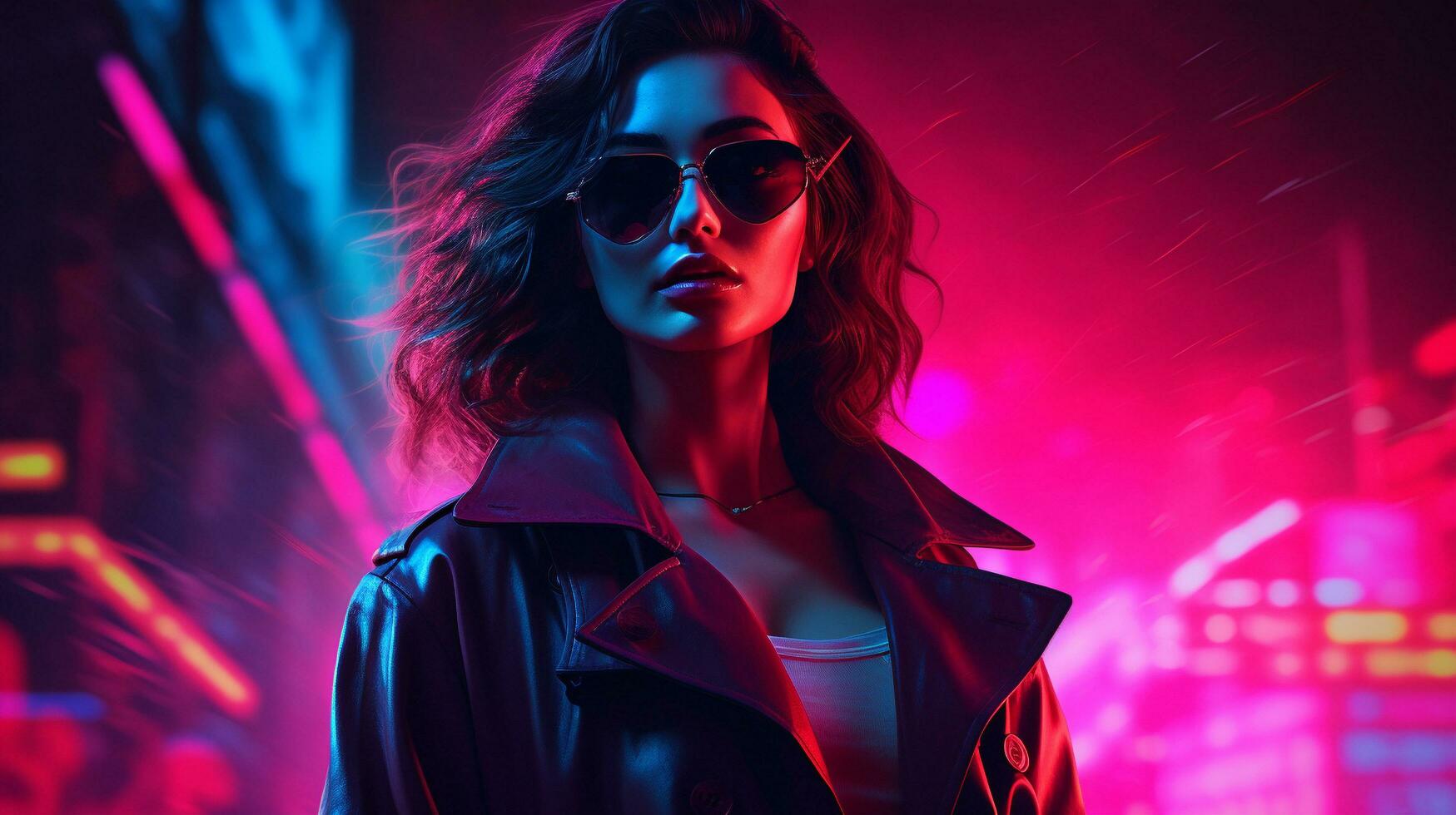 Enigmatic Elegance Neon Noir Femme Fatale, AI Generative photo