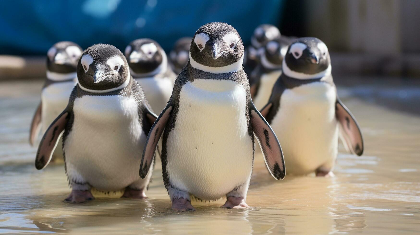 Waddling Wonder A Playful Penguin Parade, AI Generative photo