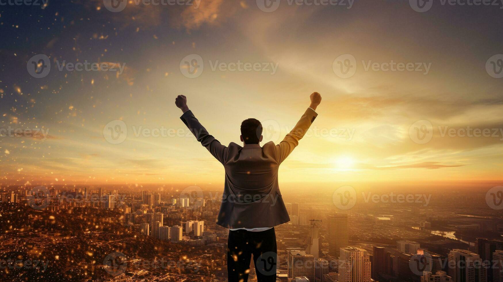 Triumphant Success Reaching New Heights of Achievement, AI Generative photo