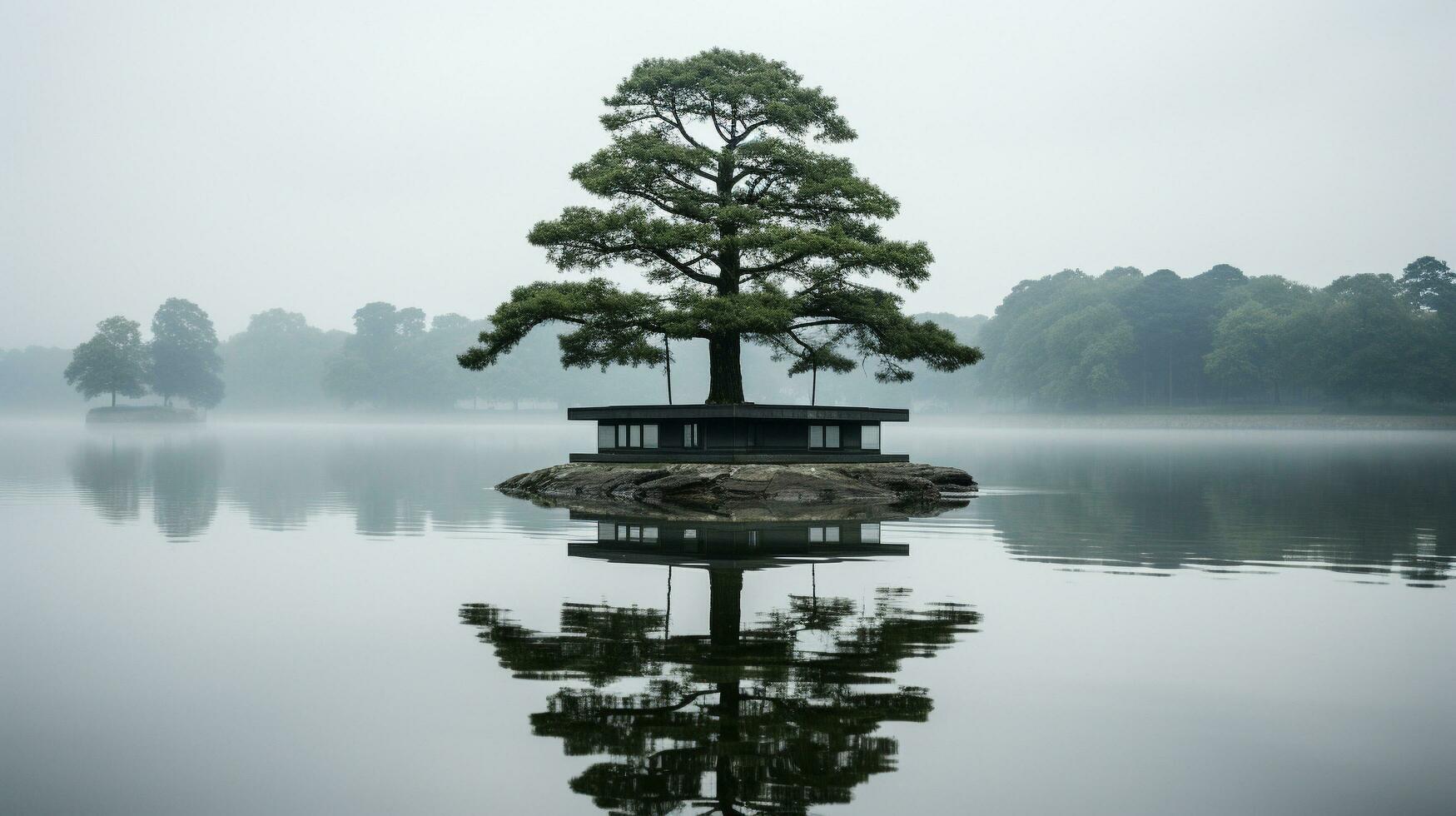A Famous Landmark in a Serene Mirror-Like Lake, Generative AI photo