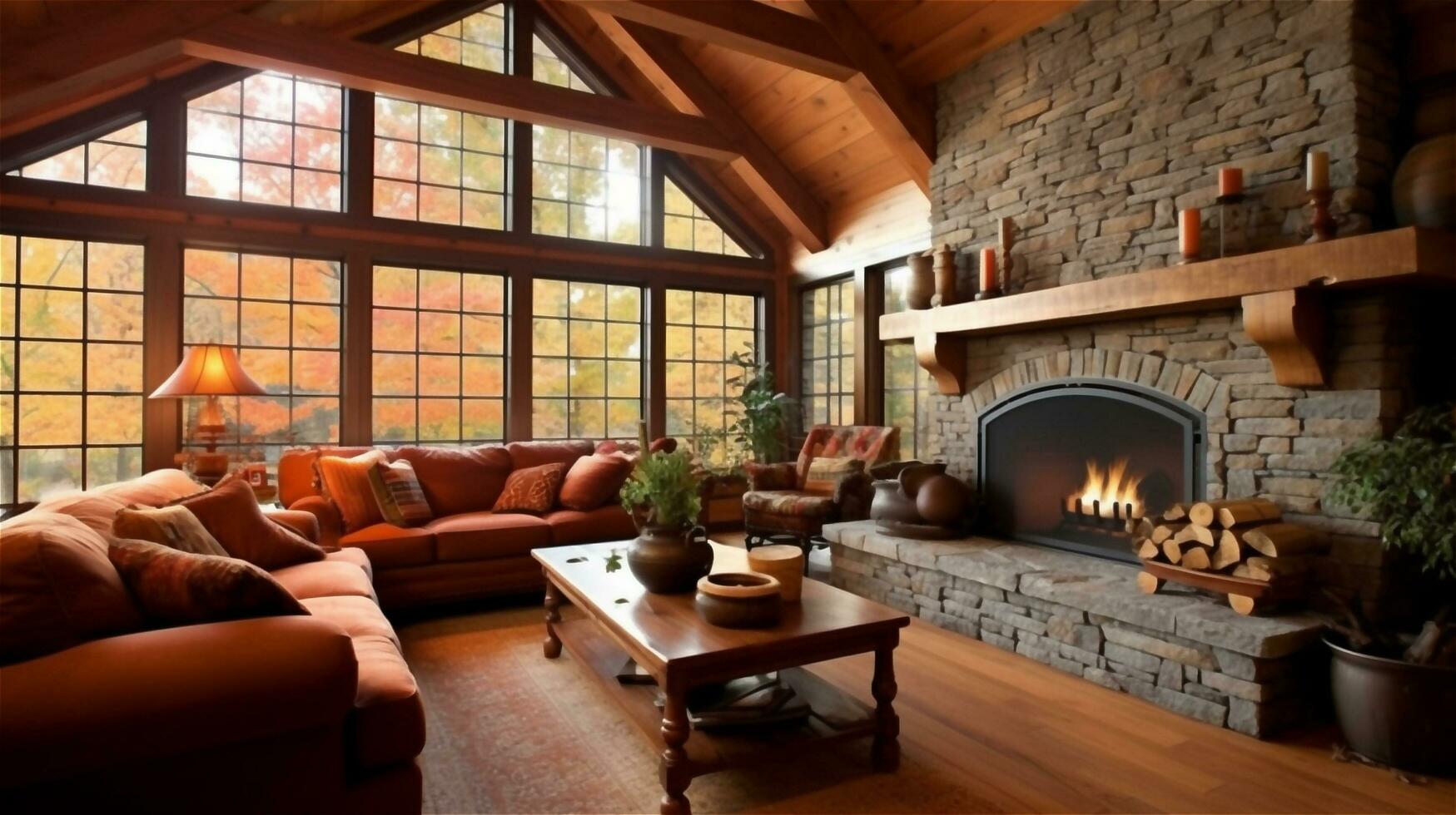 Generative AI, Rustic Living Room with Natural Materials and Warm Colors photo