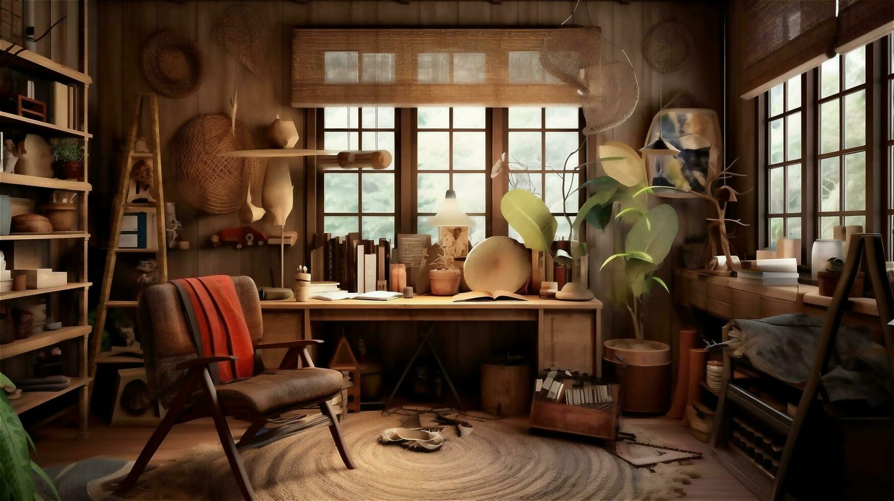 Generative AI, Cozy Home Office with Rustic Charm photo
