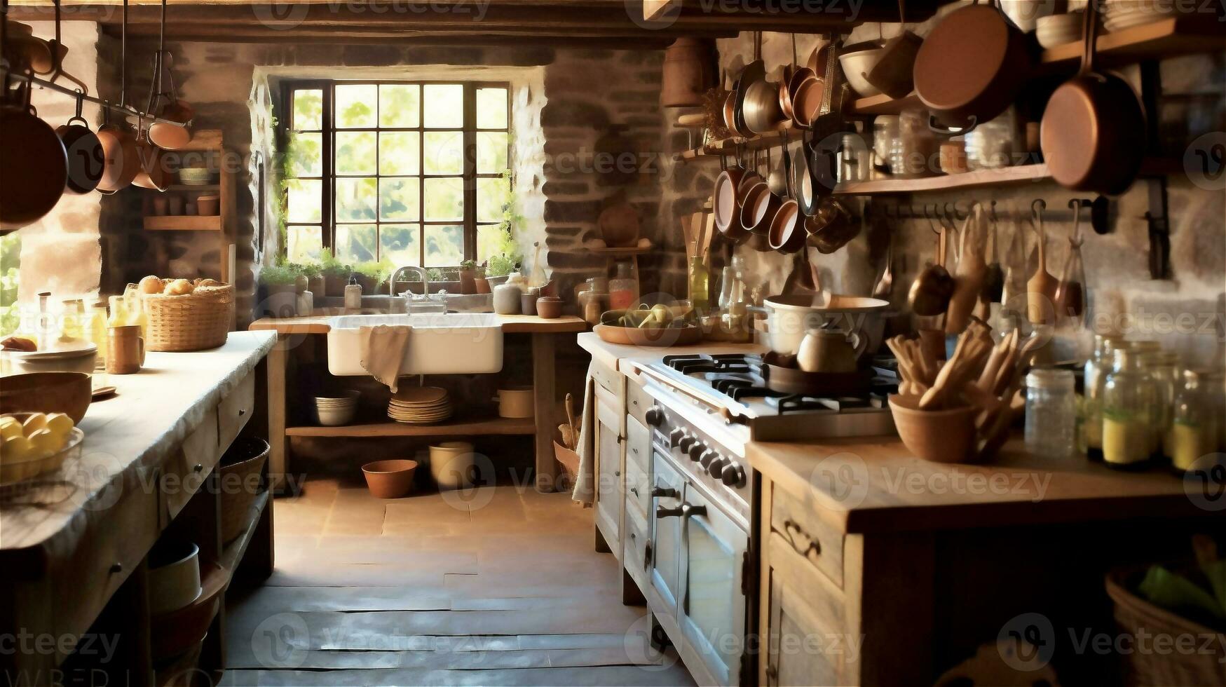 Generative AI, Cozy and Charming Rustic Kitchen Design photo